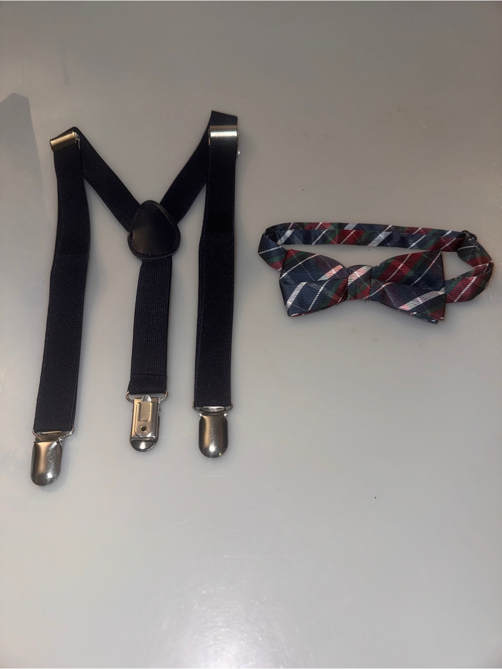 Bow tie and suspenders toddler plaid preppy dressy church wedding